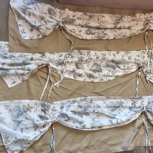 Set of 3 Two Layer Cotton Valance Floral Hydrangea Curtain Window Treatment